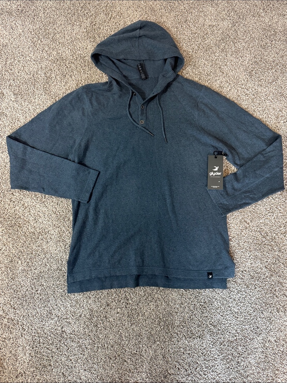 Glyder Men's Slate-Blue Hooded Henley Pullover